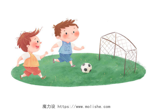 儿童开学季小学生踢足球课间活动卡通插画